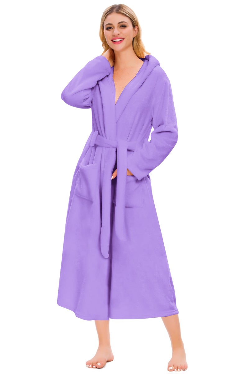Umeyda Kids Robe, Warm Fleece Bath Robes with Belt and Pockets Absorbent Plush Flannel Robe for Girls, Purple, US 9-10 Years, CN 150 - Image 5